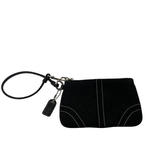 Coach Monogram Fabric Mini Zip Top Wristlet Black - Picture 5 of 5